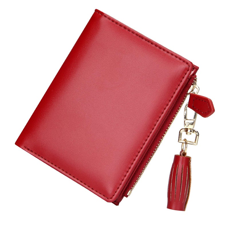 GEEAD Red Small Wallets for Women Bifold Slim Coin Purse Zipper ID Card Holder - Image 1